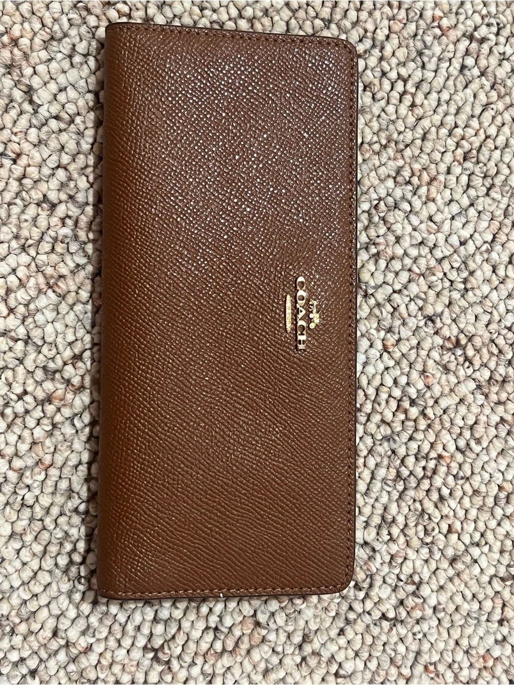 Coach Brown Leather Continental Card Holder Wallet with Gold Logo